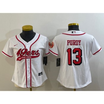 Women's San Francisco 49ers #13 Brock Purdy New White With Patch Cool Base Stitched Baseball Jersey(Run Small) Women's San Francisco 49ers #13 Brock Purdy New White With Patch Cool Base Stitched Baseball Jersey(Run Small)