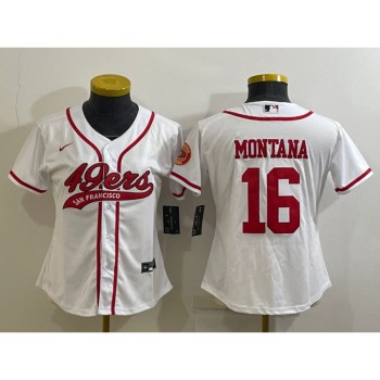 Women's San Francisco 49ers #16 Joe Montana White With Patch Cool Base Stitched Baseball Jersey(Run Small) Women's San Francisco 49ers #16 Joe Montana White With Patch Cool Base Stitched Baseball Jersey(Run Small)