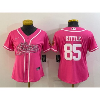 Women's San Francisco 49ers #85 George Kittle Pink With Patch Cool Base Stitched Baseball Jersey(Run Small) Women's San Francisco 49ers #85 George Kittle Pink With Patch Cool Base Stitched Baseball Jersey(Run Small)