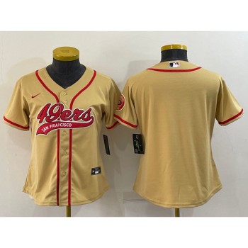 Women's San Francisco 49ers Blank Gold With Patch Cool Base Stitched Baseball Jersey(Run Small) Women's San Francisco 49ers Blank Gold With Patch Cool Base Stitched Baseball Jersey(Run Small)