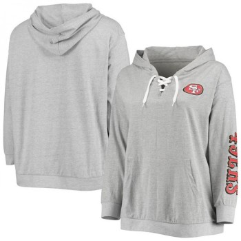 Women's San Francisco 49ers Heathered Gray Plus Size Lace-Up Pullover Hoodie Women's San Francisco 49ers Heathered Gray Plus Size Lace-Up Pullover Hoodie