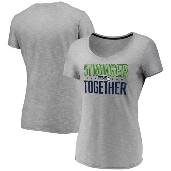Women's Seattle Seahawks Gray Stronger Together Space Dye V-Neck T-Shirt(Run Small) Women's Seattle Seahawks Gray Stronger Together Space Dye V-Neck T-Shirt(Run Small)