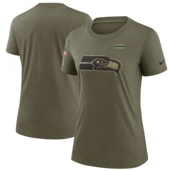 Women's Seattle Seahawks Olive 2021 Salute To Service T-Shirt (Run Small) Women's Seattle Seahawks Olive 2021 Salute To Service T-Shirt (Run Small)