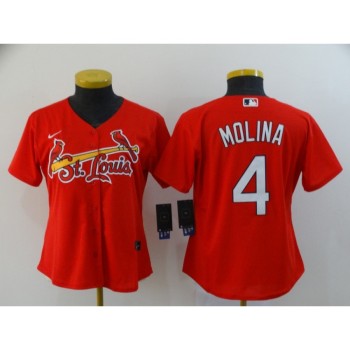 Women's St.Louis Cardinals #4 Yadier Molina Red Cool Base Stitched MLB Jersey(Run Small) Women's St.Louis Cardinals #4 Yadier Molina Red Cool Base Stitched MLB Jersey(Run Small)