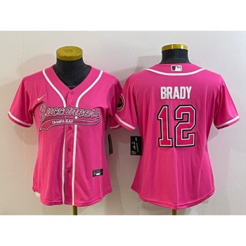 Women's Tampa Bay Buccaneers #12 Tom Brady Pink With Patch Cool Base Stitched Baseball Jersey(Run Small) Women's Tampa Bay Buccaneers #12 Tom Brady Pink With Patch Cool Base Stitched Baseball Jersey(Run Small)