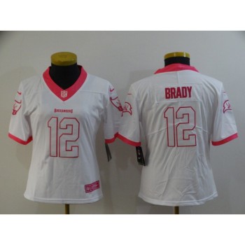 Women's Tampa Bay Buccaneers #12 Tom Brady White And Pink Vapor Untouchable Limited Stitched NFL Jersey(Run Small) Women's Tampa Bay Buccaneers #12 Tom Brady White And Pink Vapor Untouchable Limited Stitched NFL Jersey(Run Small)