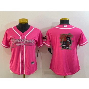 Women's Tampa Bay Buccaneers Pink Team Big Logo With Patch Cool Base Stitched Baseball Jersey(Run Small) Women's Tampa Bay Buccaneers Pink Team Big Logo With Patch Cool Base Stitched Baseball Jersey(Run Small)