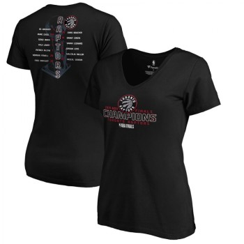 Women's Toronto Raptors Black 2019 NBA Finals Champions Plus Size Faces of Victory Roster V-Neck T-Shirt Women's Toronto Raptors Black 2019 NBA Finals Champions Plus Size Faces of Victory Roster V-Neck T-Shirt