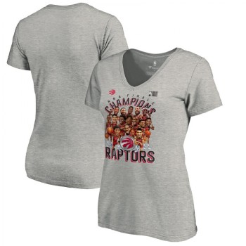Women's Toronto Raptors Heather Charcoal 2019 NBA Finals Champions Caricature Roster V-Neck T-Shirt Women's Toronto Raptors Heather Charcoal 2019 NBA Finals Champions Caricature Roster V-Neck T-Shirt