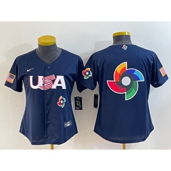Women's USA Baseball 2023 Navy Big Logo With Patch World Baseball Classic Stitched Jersey(Run Small)