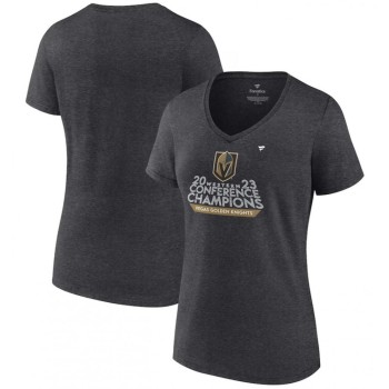 Women's Vegas Golden Knights Heather Charcoal 2023 Western Conference Champions Locker Room V-Neck T-Shirt Women's Vegas Golden Knights Heather Charcoal 2023 Western Conference Champions Locker Room V-Neck T-Shirt