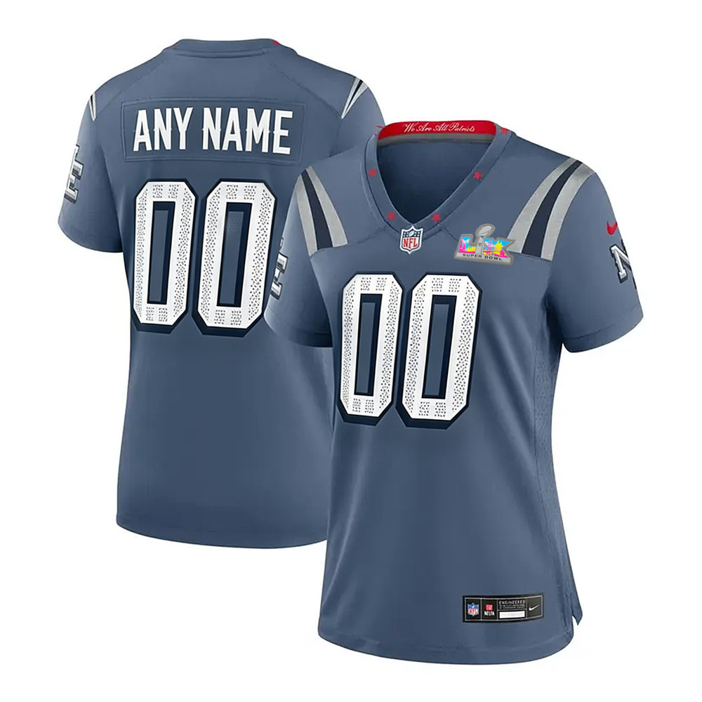 Women's New England Patriots Custom Blue Super Bowl LX Rivalries Collection Game Jersey Women's New England Patriots Custom Blue Super Bowl LX Rivalries Collection Game Jersey