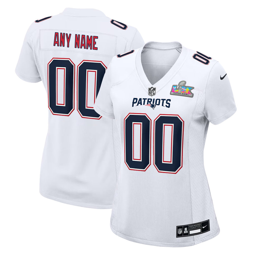 Women's New England Patriots Custom White Super Bowl LX Patch Tundra Fashion Game Jersey