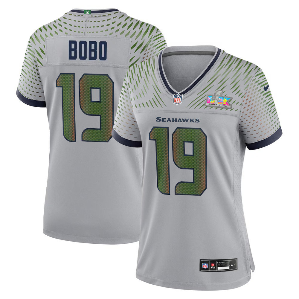 Women's Seattle Seahawks #19 Jake Bobo Gray Super Bowl LX Rivalries Collection Game Stitched Jersey