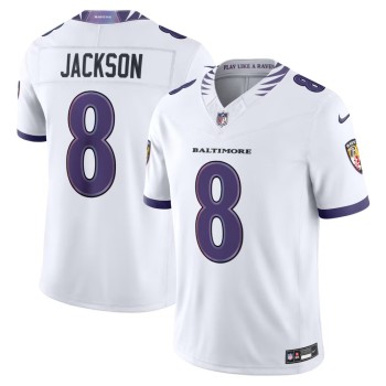 Men's Baltimore Ravens #8 Lamar Jackson White Vapor F.U.S.E. Sewn Down Limited Jersey