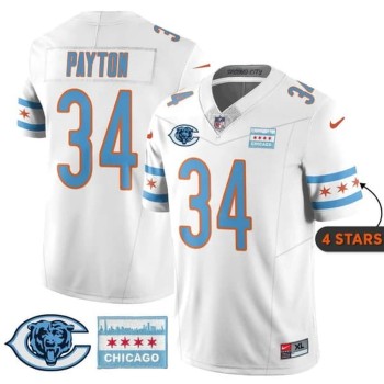 Youth Chicago Bears #34 Walter Payton White City Edition With Chicago Flag Vapor F.U.S.E. Untouchable Limited Jersey