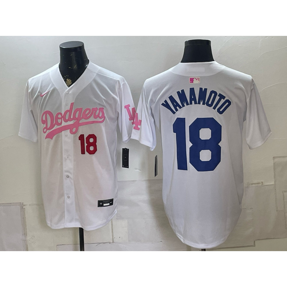 Men's Los Angeles Dodgers #18 Yoshinobu Yamamoto White Cool Base Stitched Baseball Jersey