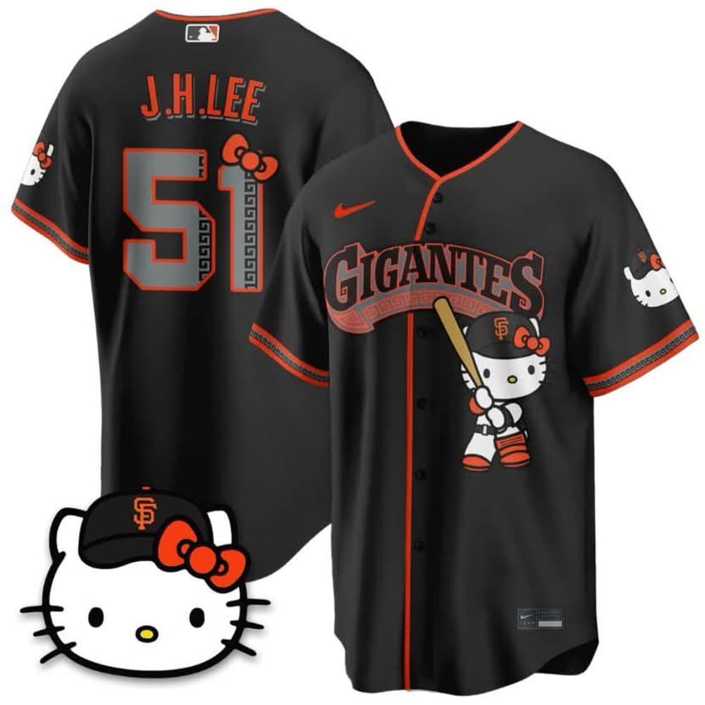 Men's San Francisco Giants X Hello Kitty #51 Jung Hoo Lee Black 2026 Alternate Stadium Jersey Men's San Francisco Giants X Hello Kitty #51 Jung Hoo Lee Black 2026 Alternate Stadium Jersey