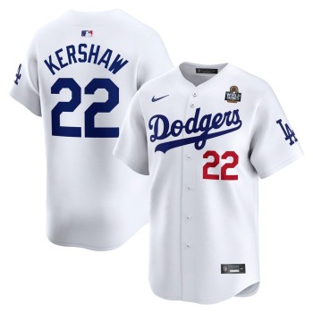 Men's Los Angeles Dodgers #22 Clayton Kershaw White 2024 World Series Home Limited Player Jersey