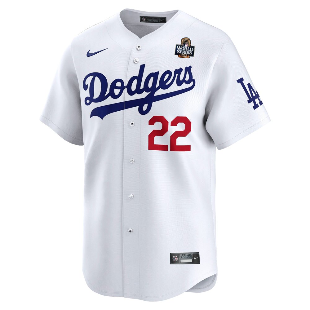 Men's Los Angeles Dodgers #22 Clayton Kershaw White 2024 World Series Home Limited Player Jersey
