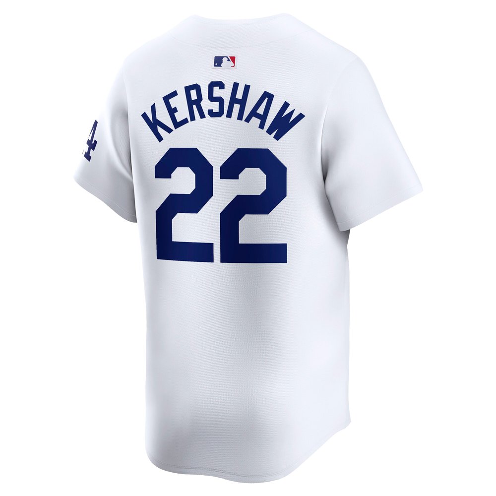 Men's Los Angeles Dodgers #22 Clayton Kershaw White 2024 World Series Home Limited Player Jersey