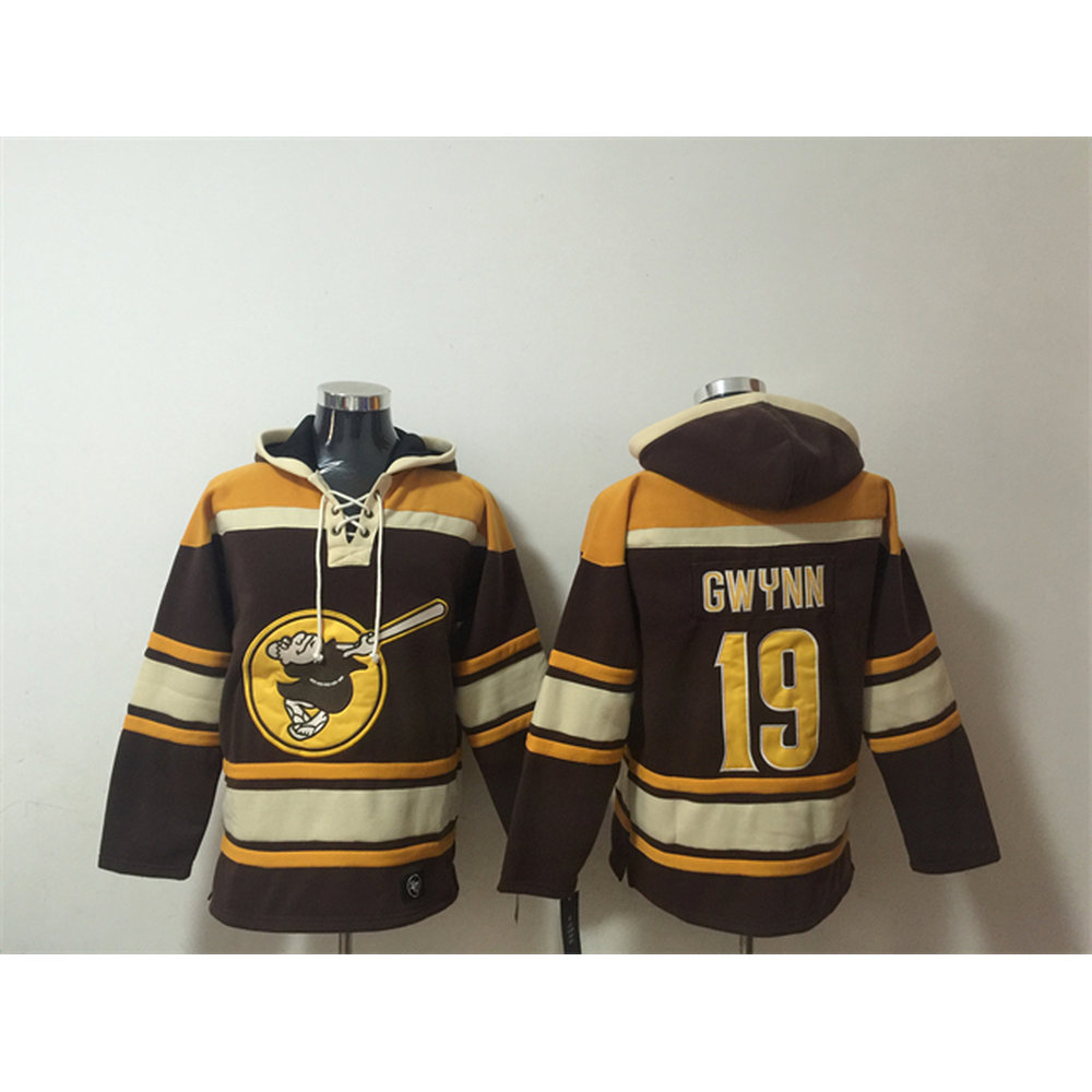 Men's San Diego Padres #19 Tony Gwynn Brown Ageless Must-Have Lace-Up Pullover Hoodie