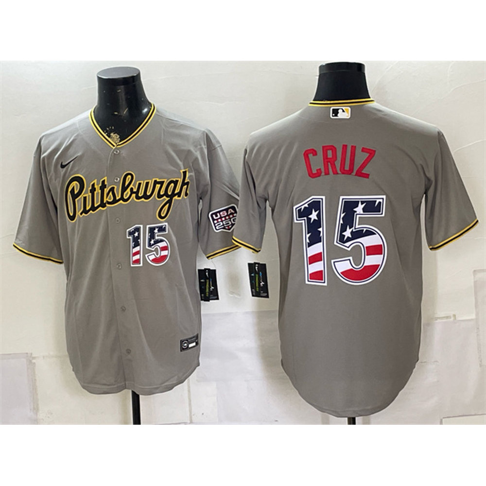 Men's Pittsburgh Pirates #15 Oneil Cruz Grey USA 250 Fourth of July Baseball Jersey