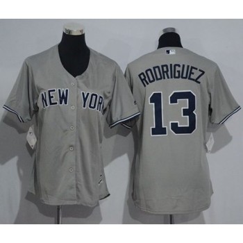 Yankees #13 Alex Rodriguez Grey Women's Road Stitched MLB Jersey Yankees #13 Alex Rodriguez Grey Women's Road Stitched MLB Jersey