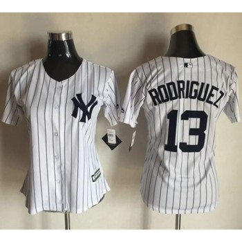 Yankees #13 Alex Rodriguez White Strip Women's Fashion Stitched MLB Jersey Yankees #13 Alex Rodriguez White Strip Women's Fashion Stitched MLB Jersey