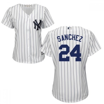 Yankees #24 Gary Sanchez White Strip Women's Home Stitched MLB Jersey Yankees #24 Gary Sanchez White Strip Women's Home Stitched MLB Jersey