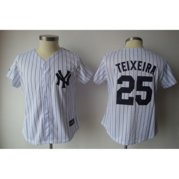 Yankees #25 Mark Teixeira White Strip Women's Fashion Stitched MLB Jersey Yankees #25 Mark Teixeira White Strip Women's Fashion Stitched MLB Jersey