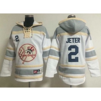 Yankees #2 Derek Jeter White Sawyer Hooded Sweatshirt MLB Hoodie Yankees #2 Derek Jeter White Sawyer Hooded Sweatshirt MLB Hoodie