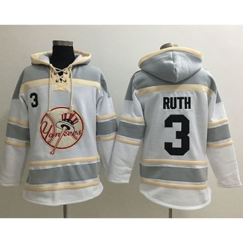 Yankees #3 Babe Ruth White Sawyer Hooded Sweatshirt MLB Hoodie Yankees #3 Babe Ruth White Sawyer Hooded Sweatshirt MLB Hoodie