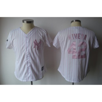 Yankees #42 Mariano Rivera White With Pink Strip Women's Fashion Stitched MLB Jersey Yankees #42 Mariano Rivera White With Pink Strip Women's Fashion Stitched MLB Jersey