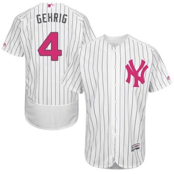 Yankees #4 Lou Gehrig White Strip Flexbase Authentic Collection 2016 Mother's Day Stitched MLB Jersey Yankees #4 Lou Gehrig White Strip Flexbase Authentic Collection 2016 Mother's Day Stitched MLB Jersey