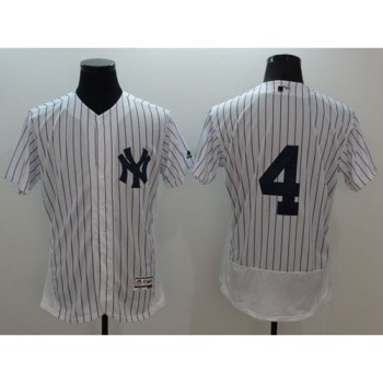 Yankees #4 Lou Gehrig White Strip Flexbase Authentic Collection Stitched MLB Jersey Yankees #4 Lou Gehrig White Strip Flexbase Authentic Collection Stitched MLB Jersey