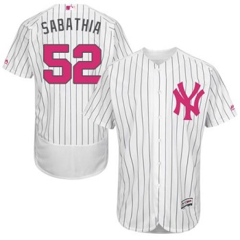 Yankees #52 C.C. Sabathia White Strip Flexbase Authentic Collection 2016 Mother's Day Stitched MLB Jersey Yankees #52 C.C. Sabathia White Strip Flexbase Authentic Collection 2016 Mother's Day Stitched MLB Jersey