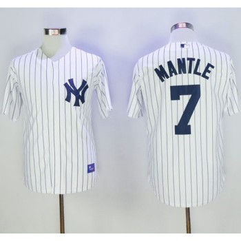 Yankees #7 Mickey Mantle White Name On Back 75TH Stitched MLB Jersey
