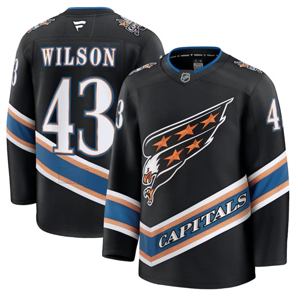 Men's Washington Capitals #43 Tom Wilson Black 2024-25 Alternate Stitched Hockey Premium Jersey Men's Washington Capitals #43 Tom Wilson Black 2024-25 Alternate Stitched Hockey Premium Jersey