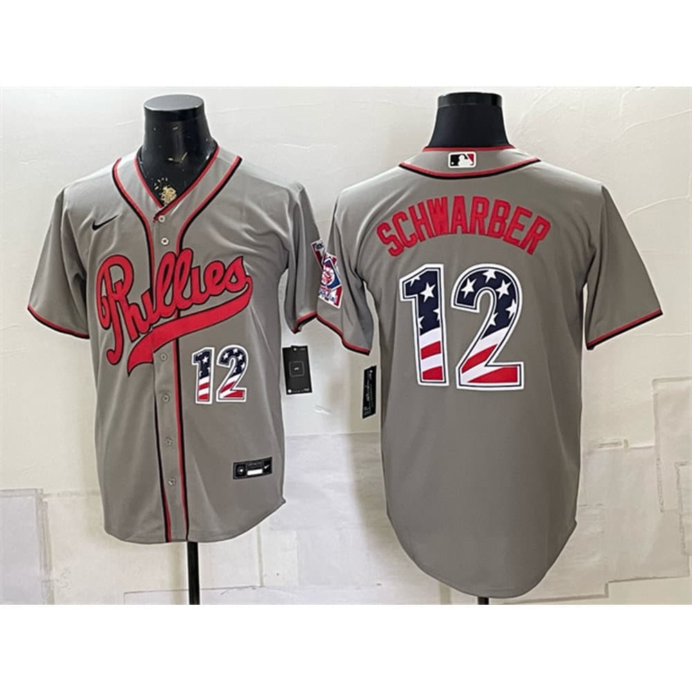 Youth Philadelphia Phillies #12 Kyle Schwarber Gray 2026 Field of Dreams USA 250 Fourth of July Stadium Jersey