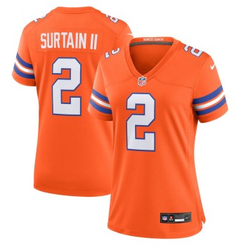 Women's Denver Broncos Patrick Surtain II Orange Mile High Collection 1977 Throwback Player Game Jersey Women's Denver Broncos Patrick Surtain II Orange Mile High Collection 1977 Throwback Player Game Jersey