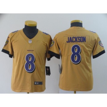 Youth Baltimore Ravens #8 Lamar Jackson Gold Inverted Legend Stitched NFL Jersey Youth Baltimore Ravens #8 Lamar Jackson Gold Inverted Legend Stitched NFL Jersey
