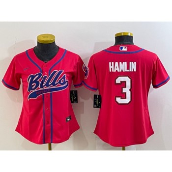 Youth Buffalo Bills #3 Damar Hamlin Red With Patch Cool Base Stitched Baseball Jersey Youth Buffalo Bills #3 Damar Hamlin Red With Patch Cool Base Stitched Baseball Jersey