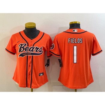 Youth Chicago Bears #1 Justin Fields Orange With Patch Cool Base Stitched Baseball Jersey Youth Chicago Bears #1 Justin Fields Orange With Patch Cool Base Stitched Baseball Jersey