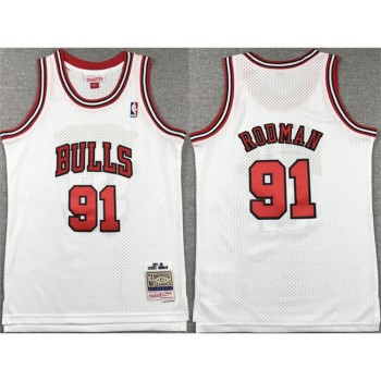 Youth Chicago Bulls #91 Dennis Rodman White Stitched Basketball Jersey Youth Chicago Bulls #91 Dennis Rodman White Stitched Basketball Jersey