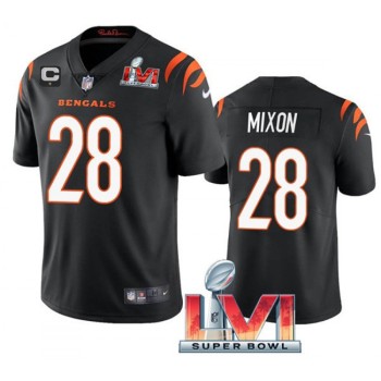 Youth Cincinnati Bengals #28 Joe Mixon 2022 Black With C Patch Super Bowl LVI Vapor Limited Stitched Jersey Youth Cincinnati Bengals #28 Joe Mixon 2022 Black With C Patch Super Bowl LVI Vapor Limited Stitched Jersey