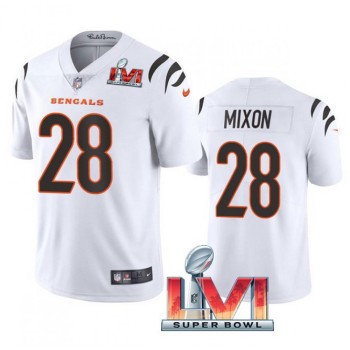 Youth Cincinnati Bengals #28 Joe Mixon 2022 White Super Bowl LVI Vapor Limited Stitched Jersey Youth Cincinnati Bengals #28 Joe Mixon 2022 White Super Bowl LVI Vapor Limited Stitched Jersey