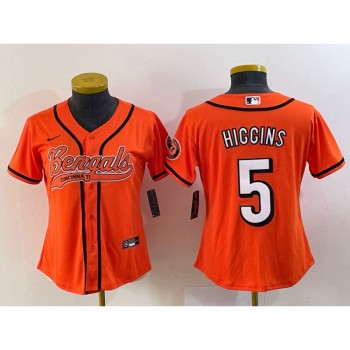 Youth Cincinnati Bengals #5 Tee Higgins Orange With Patch Cool Base Stitched Baseball Jersey Youth Cincinnati Bengals #5 Tee Higgins Orange With Patch Cool Base Stitched Baseball Jersey