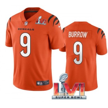 Youth Cincinnati Bengals #9 Joe Burrow 2022 Orange Super Bowl LVI Vapor Limited Stitched Jersey Youth Cincinnati Bengals #9 Joe Burrow 2022 Orange Super Bowl LVI Vapor Limited Stitched Jersey
