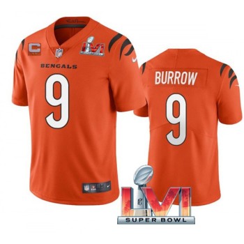 Youth Cincinnati Bengals #9 Joe Burrow 2022 Orange With C Patch Super Bowl LVI Vapor Limited Stitched Jersey Youth Cincinnati Bengals #9 Joe Burrow 2022 Orange With C Patch Super Bowl LVI Vapor Limited Stitched Jersey